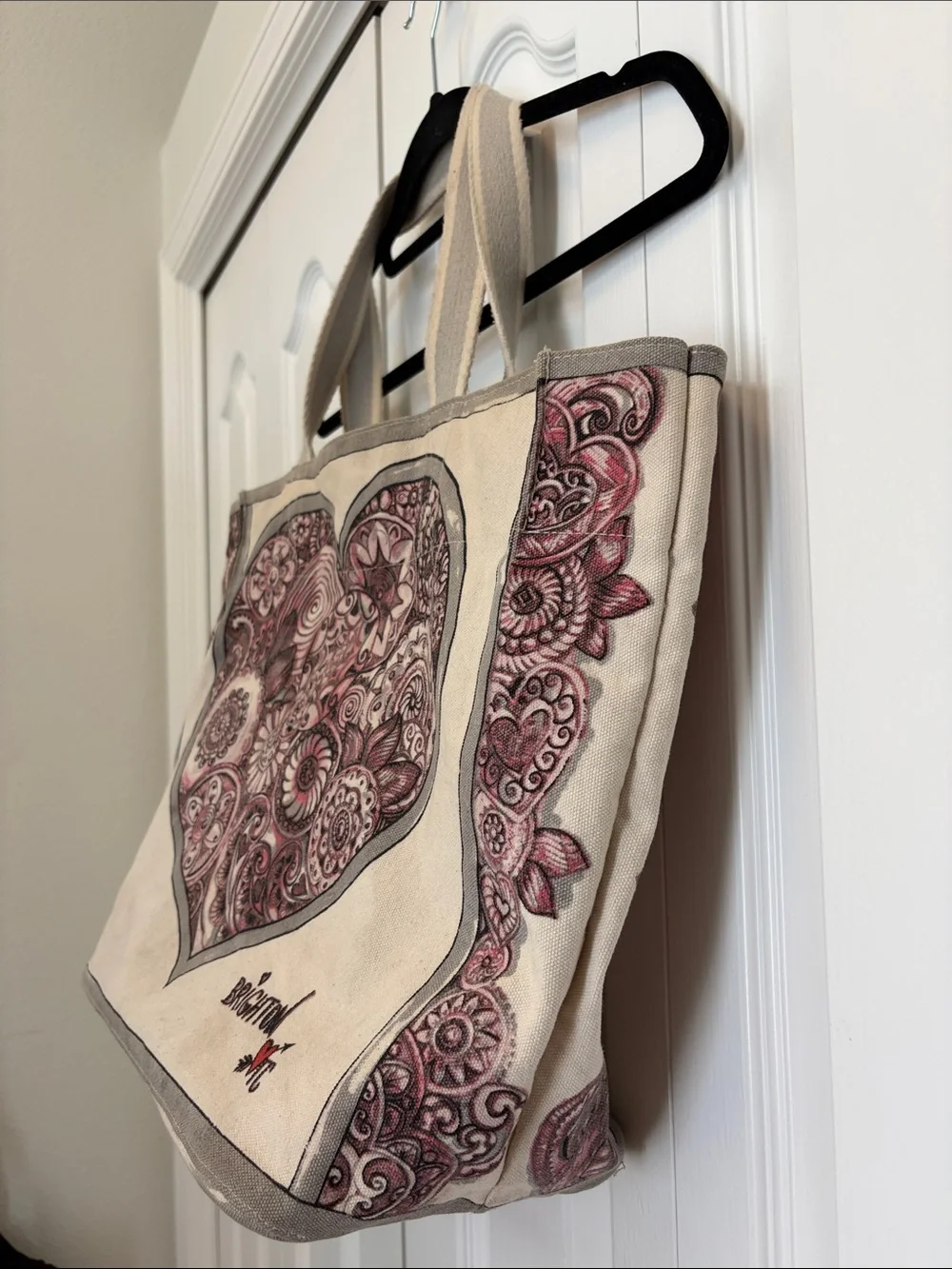 Brighton LOVE Love in Bloom Valentines Cream Canvas Tote Bag